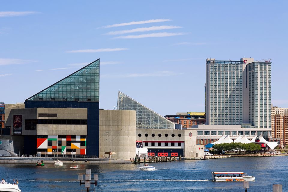 在江边的大厦，国家水族馆，内港，巴尔的摩，马里兰州，美国