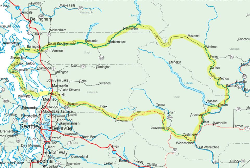 地图的串级回路风景开车在华盛顿之旅