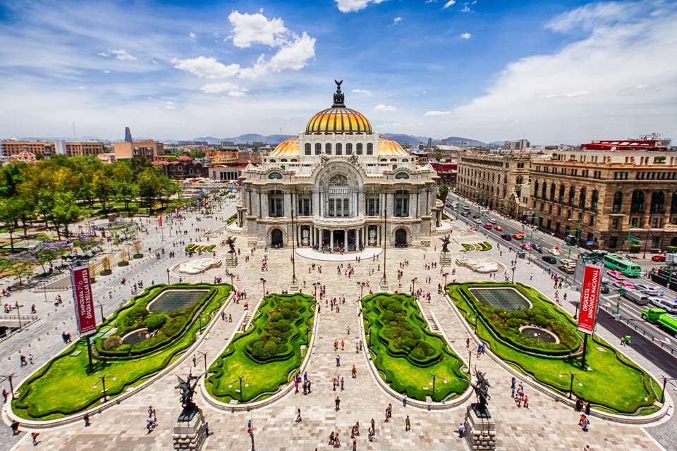 墨西哥城的美术宫殿鸟瞰图（Palacio de Bellas艺术）