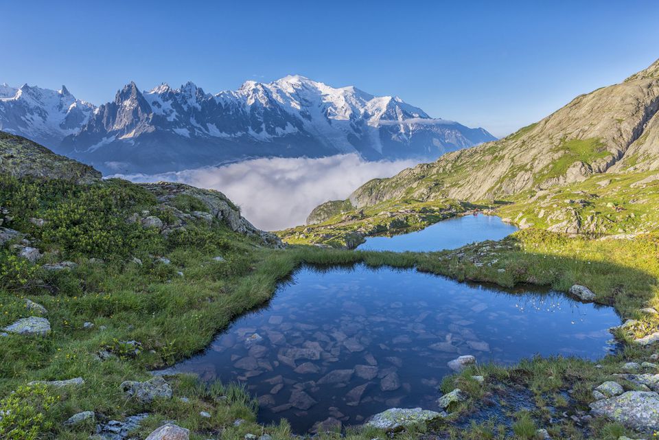 勃朗峰的看法在绿色小山的