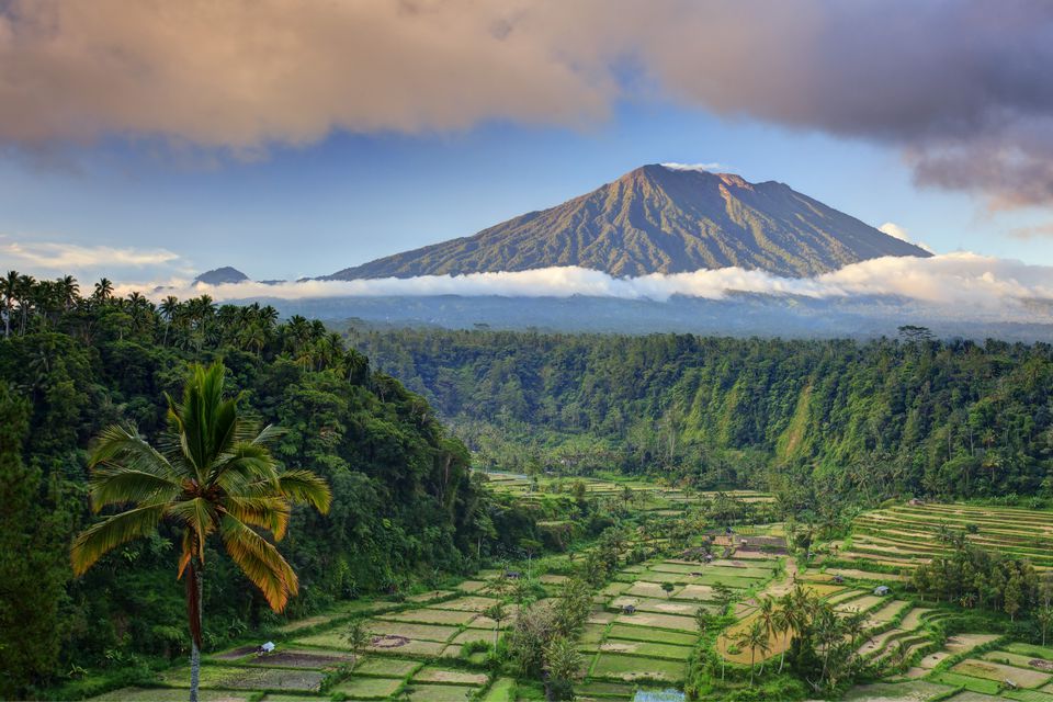 火山和绿色风景在巴厘岛，印度尼西亚